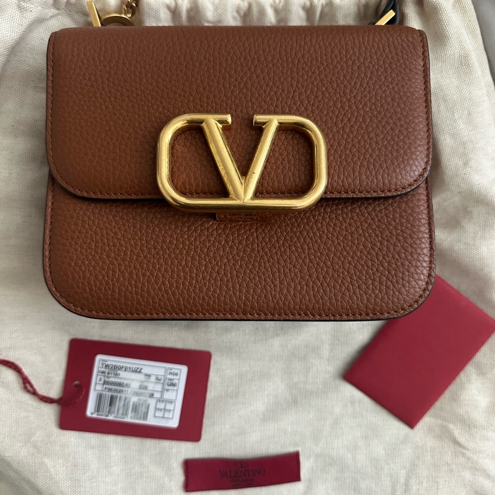 Valentino Tan Leather Crossbody with Gold Accent